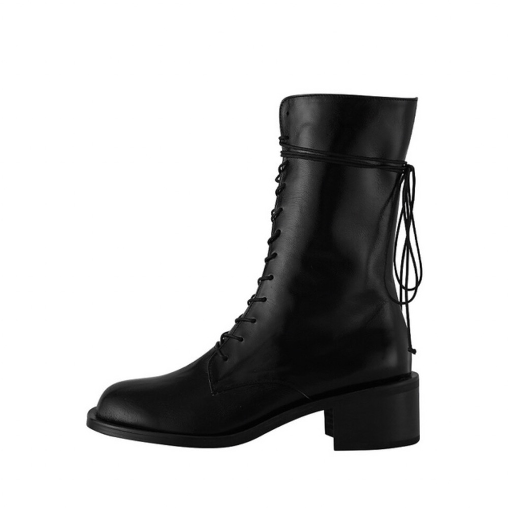 Reike Nen Black Lace Up Boots Leather, Round Heel Sz 37 EU / 6.5 US